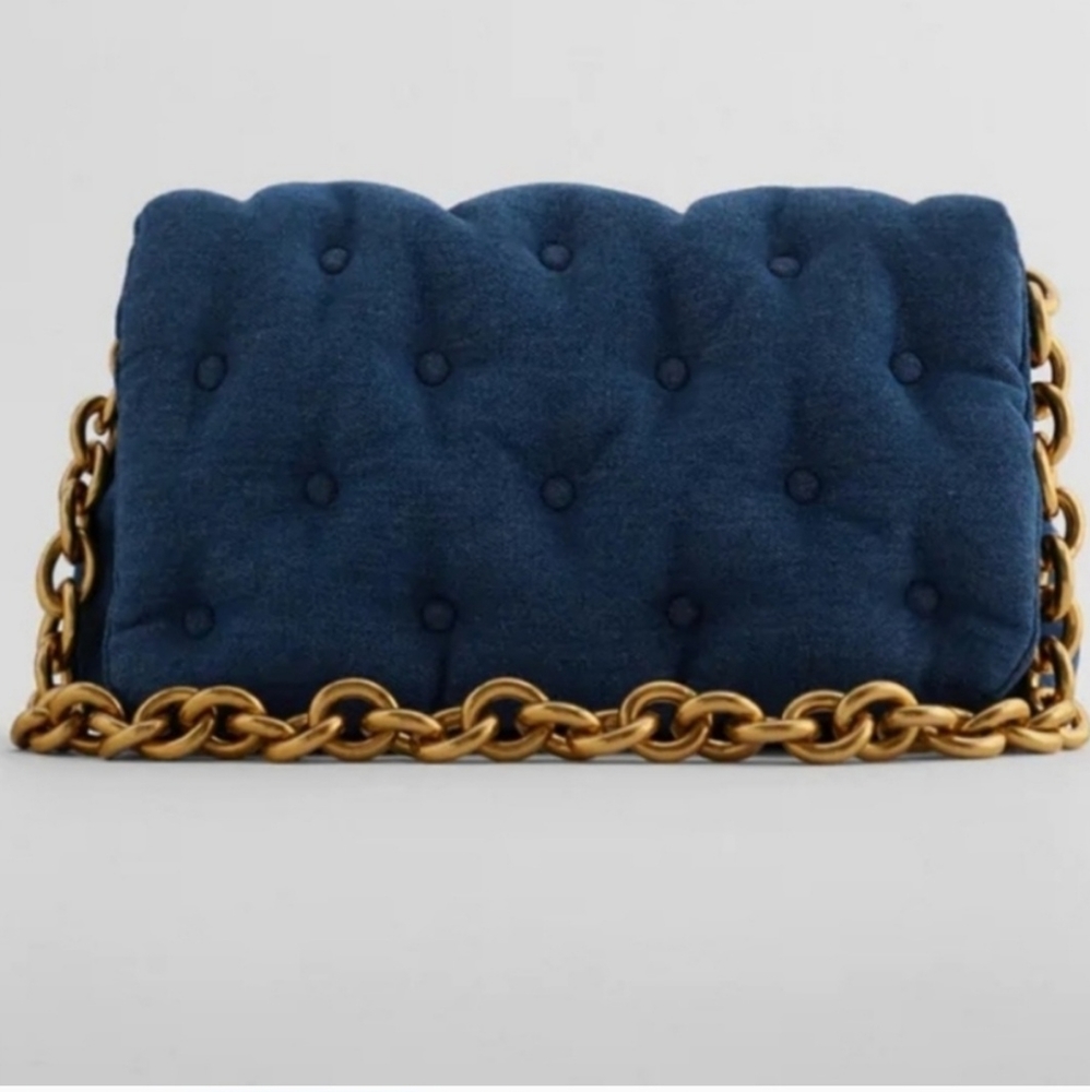 Zara Quilted Denim Bag w/ Gold Chain